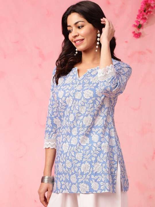 Women's Rayon Floral Printed Straight Short Kurti Set - Image 6